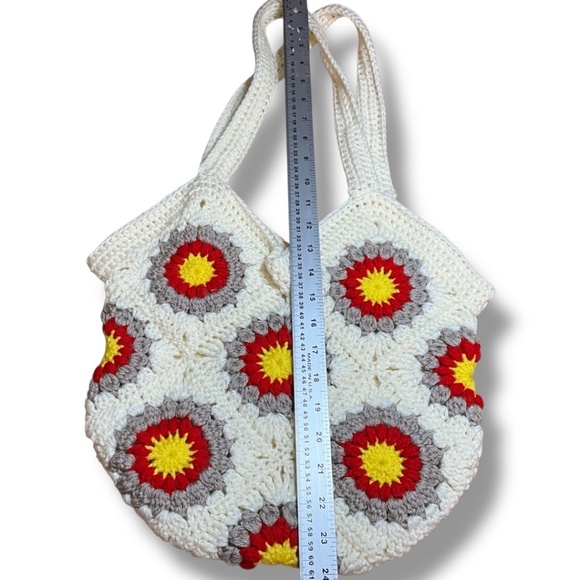 UNBRANDED Hand Crochet Boho Shoulder Bag Floral Motif Unused Unlined - Picture 6 of 8